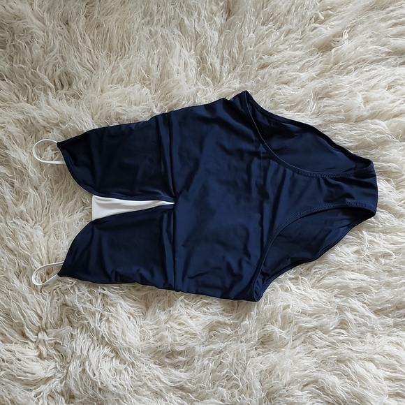 NEW! LIVELY Recycled The V One Piece Swimsuit  Navy Blue and White - Picture 3 of 7